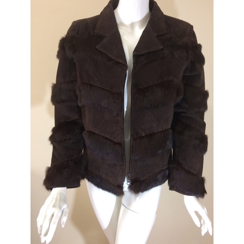 Vintage 3 sisters leather and rabbit fur jacket